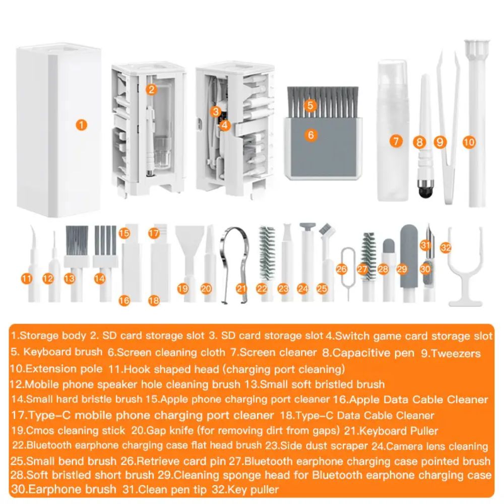 32 in 1 Multifunctional Laptop Headphones Keyboard Cleaner Kit Electronics Cleaning Kit Keyboard Cleaning Brush