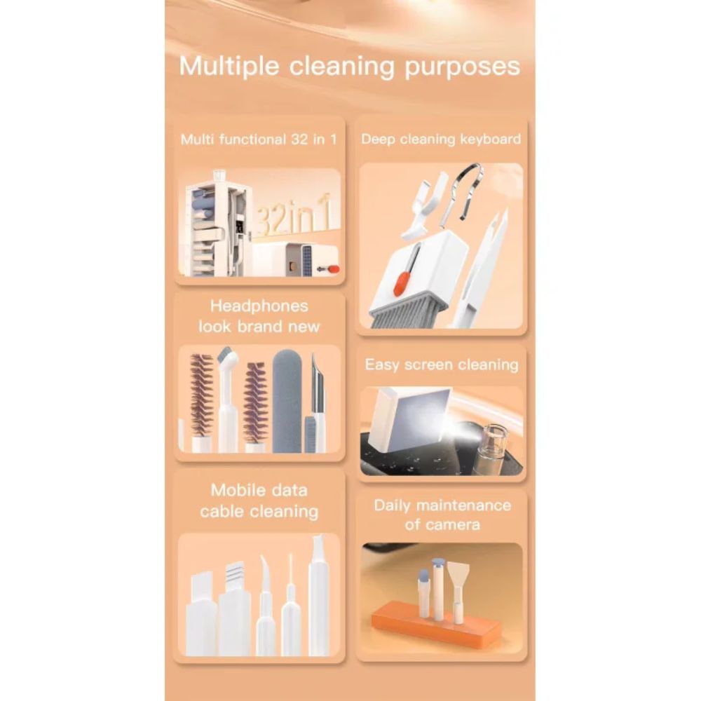 32 in 1 Multifunctional Laptop Headphones Keyboard Cleaner Kit Electronics Cleaning Kit Keyboard Cleaning Brush