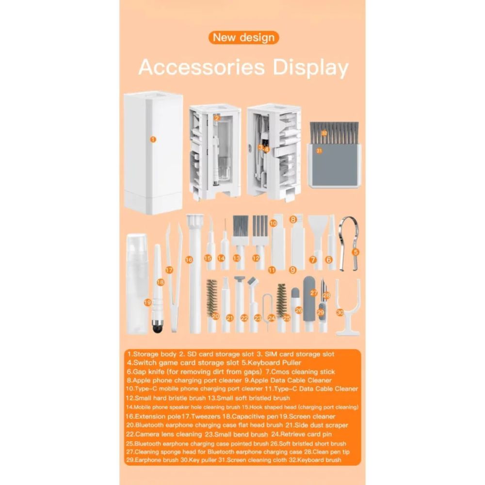 32 in 1 Multifunctional Laptop Headphones Keyboard Cleaner Kit Electronics Cleaning Kit Keyboard Cleaning Brush