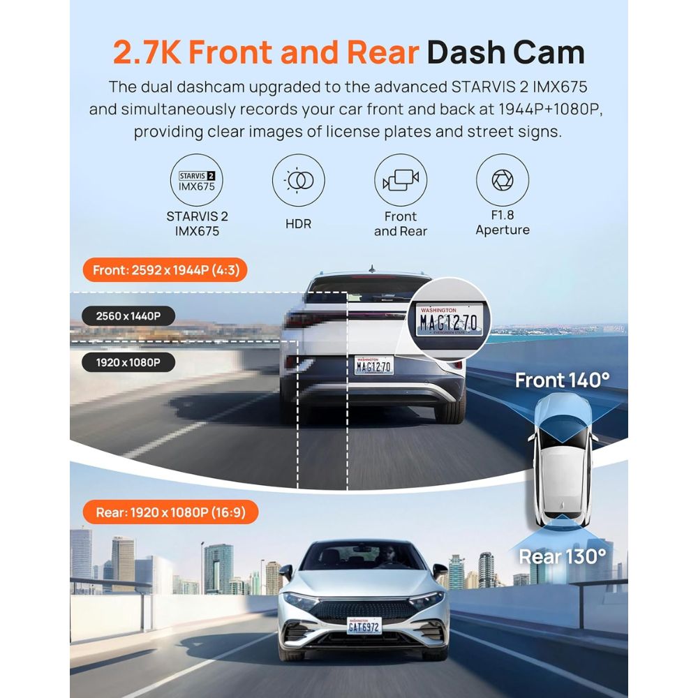 70mai Dash Cam Front and Rear A510