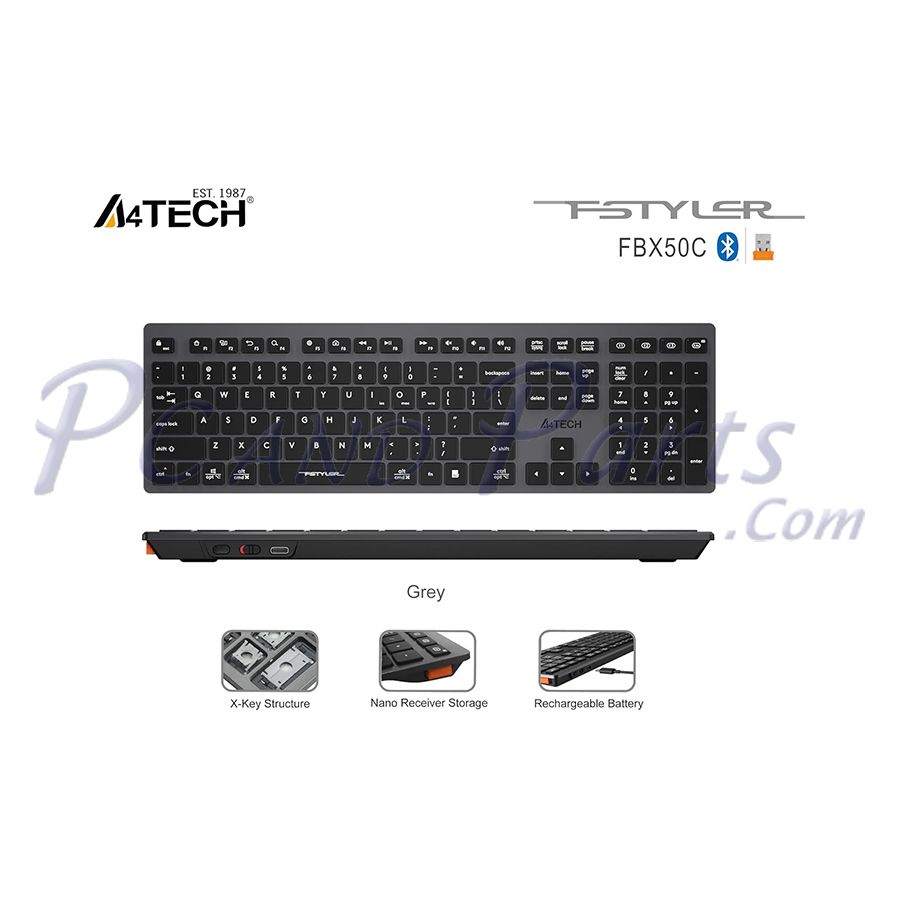 A4Tech FBX50C Dual Mode Bluetooth & 2.4G Wireless Rechargeable Keyboard