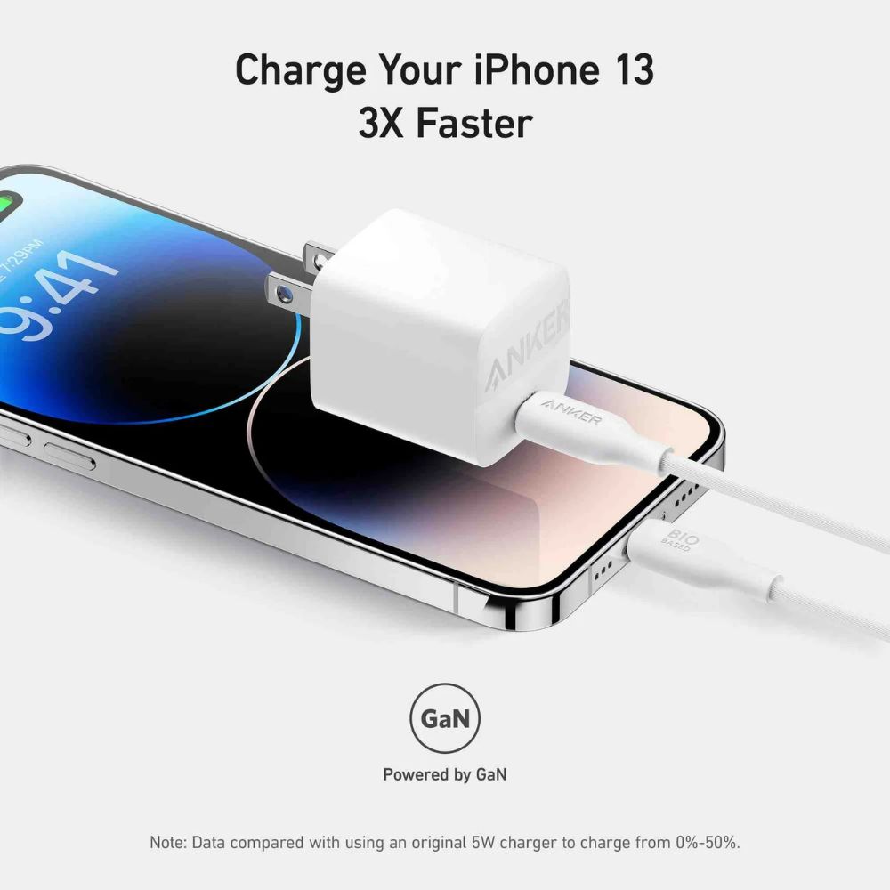 Anker 313 GaN 30W PIQ 3.0 GaN+PD – Foldable Fast Charger – With USB-C to USB-C Cable