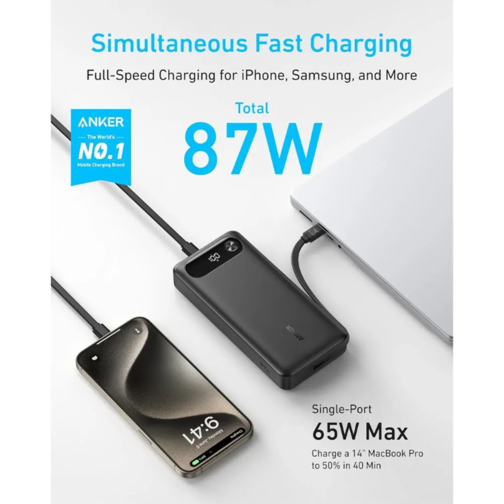 Anker Power Bank 20K 87W Built-In USB-C Cable