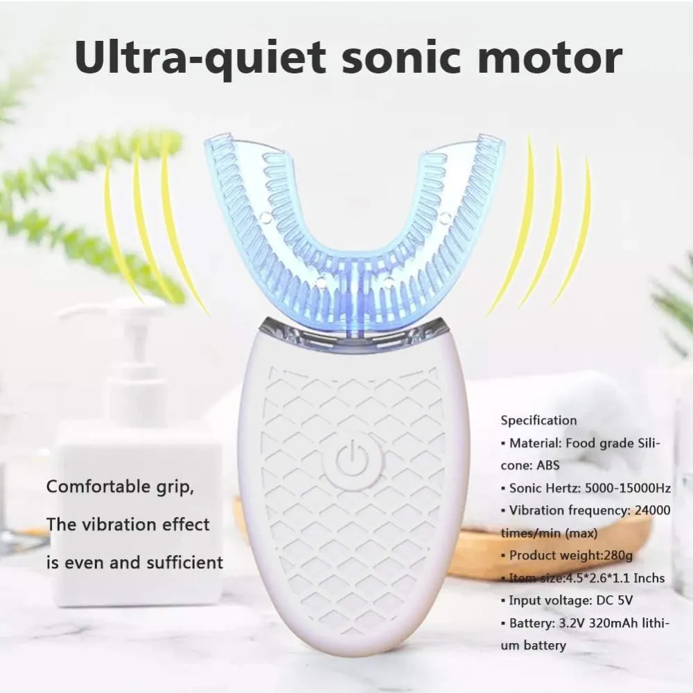 Automatic 360° Ultrasonic Electric Massage Toothbrush with LED Light – White