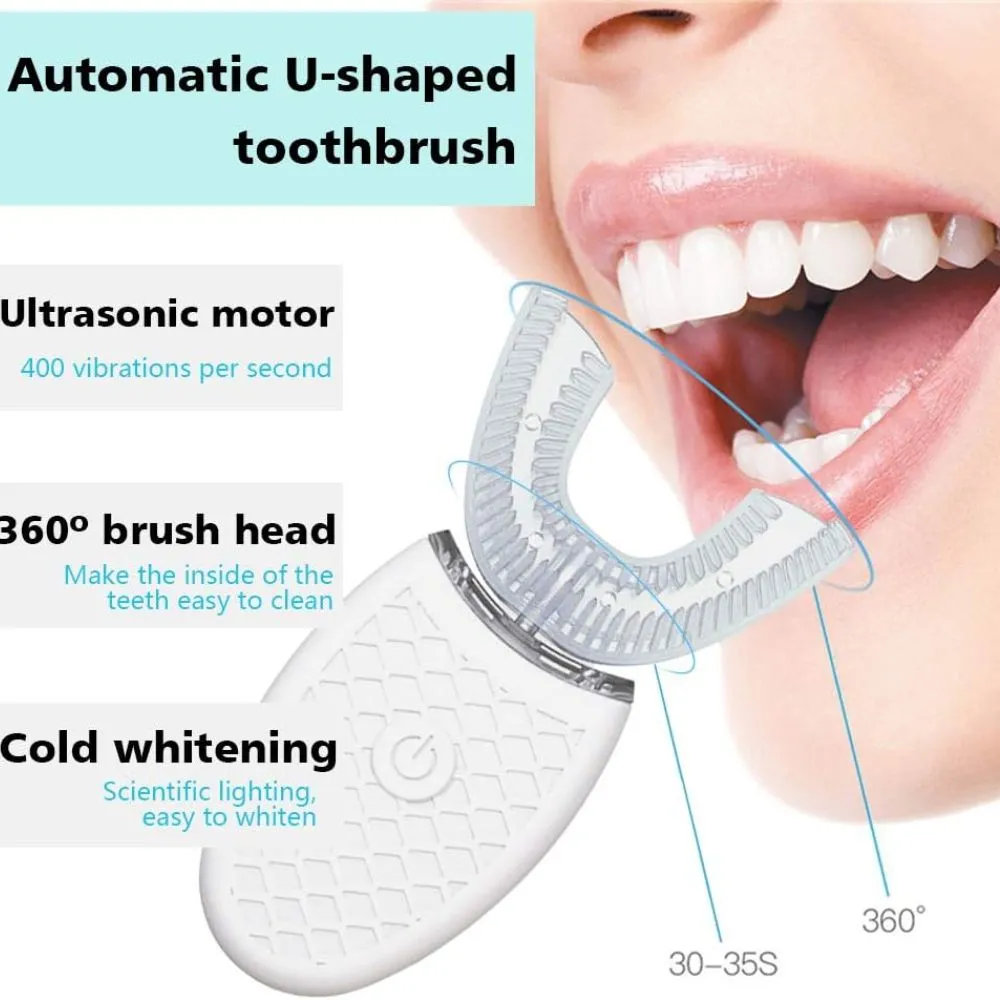 Automatic 360° Ultrasonic Electric Massage Toothbrush with LED Light – White