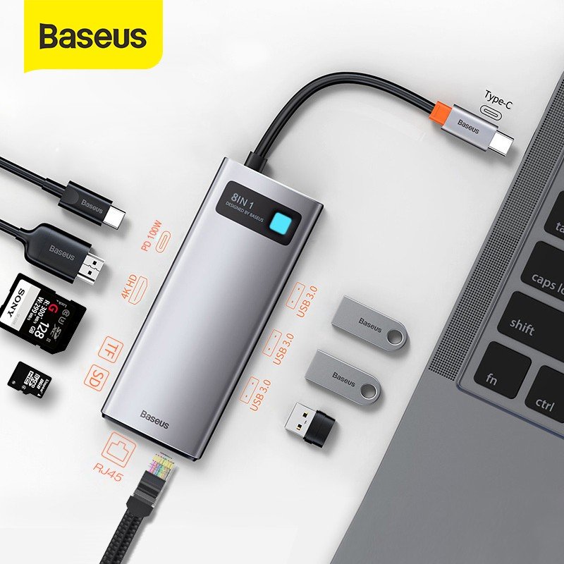 Baseus Metal Gleam Series 8-in-1 Multifunctional Type-C HUB Docking Station Space Gray