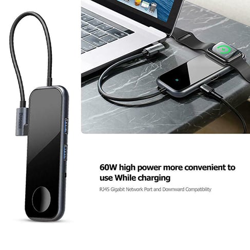 Baseus UCN3272 Type-C 3.0 HUB USB 3.0 Audio 4k HD PD Watch Wireless Charger Dock
