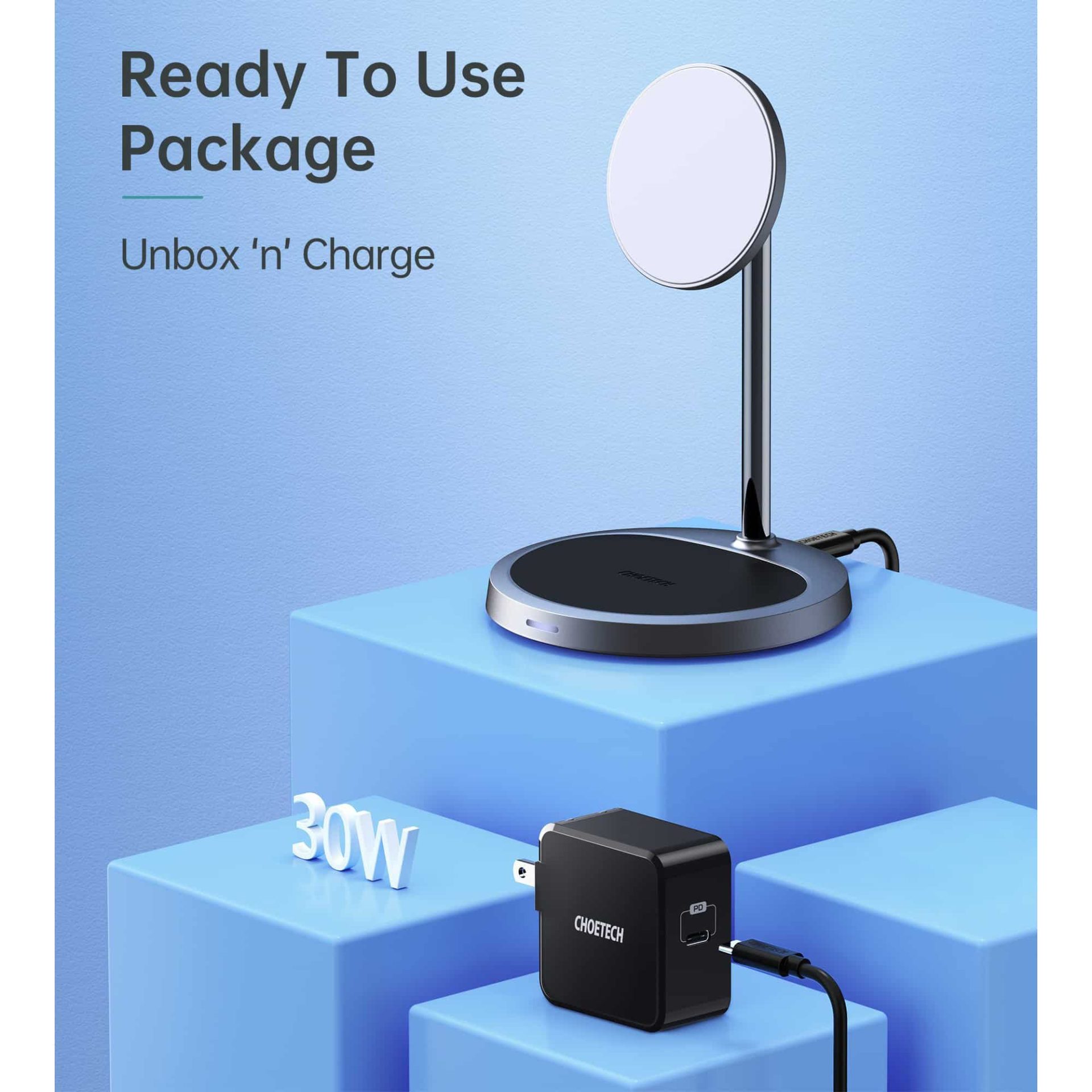 Choetech 2 in 1 Magnetic Wireless Charger (with Type-C to Type-C 15W Cable)