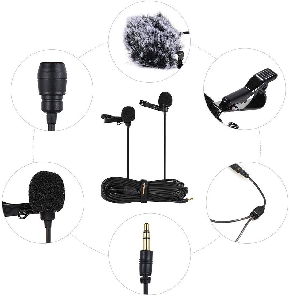 Comica CVM-D02 Dual-Head Lavalier Microphone Clip-on