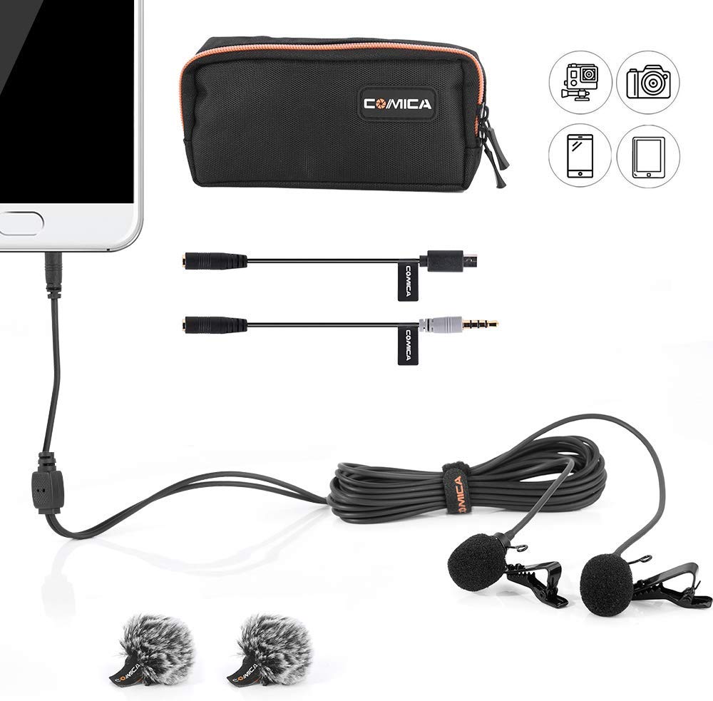 Comica CVM-D02 Dual-Head Lavalier Microphone Clip-on