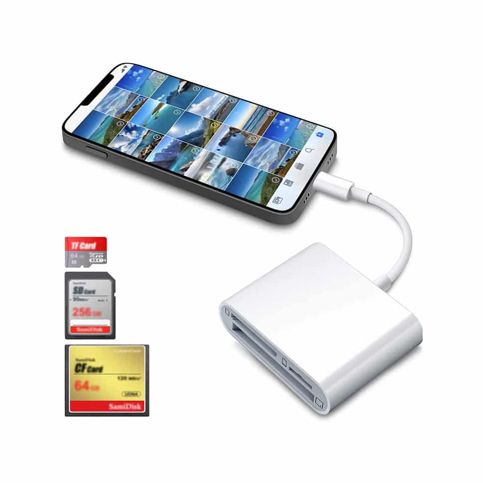 DenicMic SD CF Card Reader Compatible with iPhone iPad SD CF TF