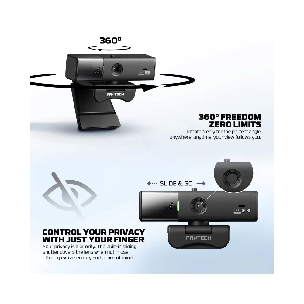 FANTECH C50 LUMINOS: Professional 2K Quad-HD Webcam with Auto Focus, Support for 60FPS, Built-in Micro 3D Noise Cancellation