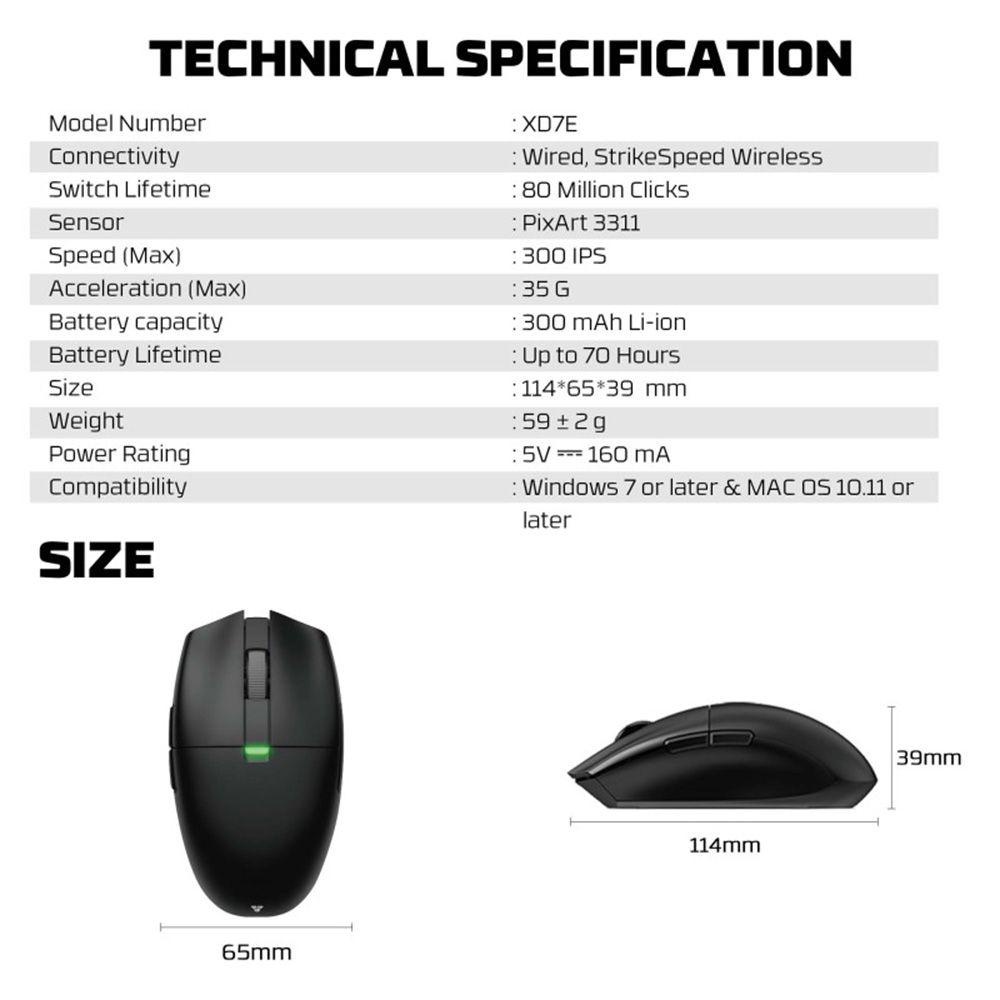 Fantech XD7E ARIA E Dual Mode Wired & Wireless Gaming Mouse