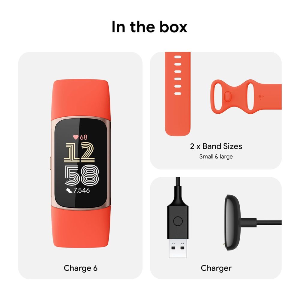 Fitbit Charge 6 - Premium Fitness Tracker Gold Case / Red Band