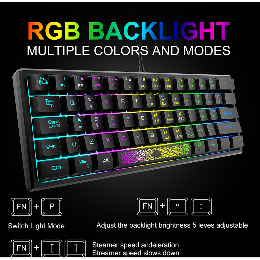 Free Wolf T60 Mechanical Keyboard 62-Key Set USB