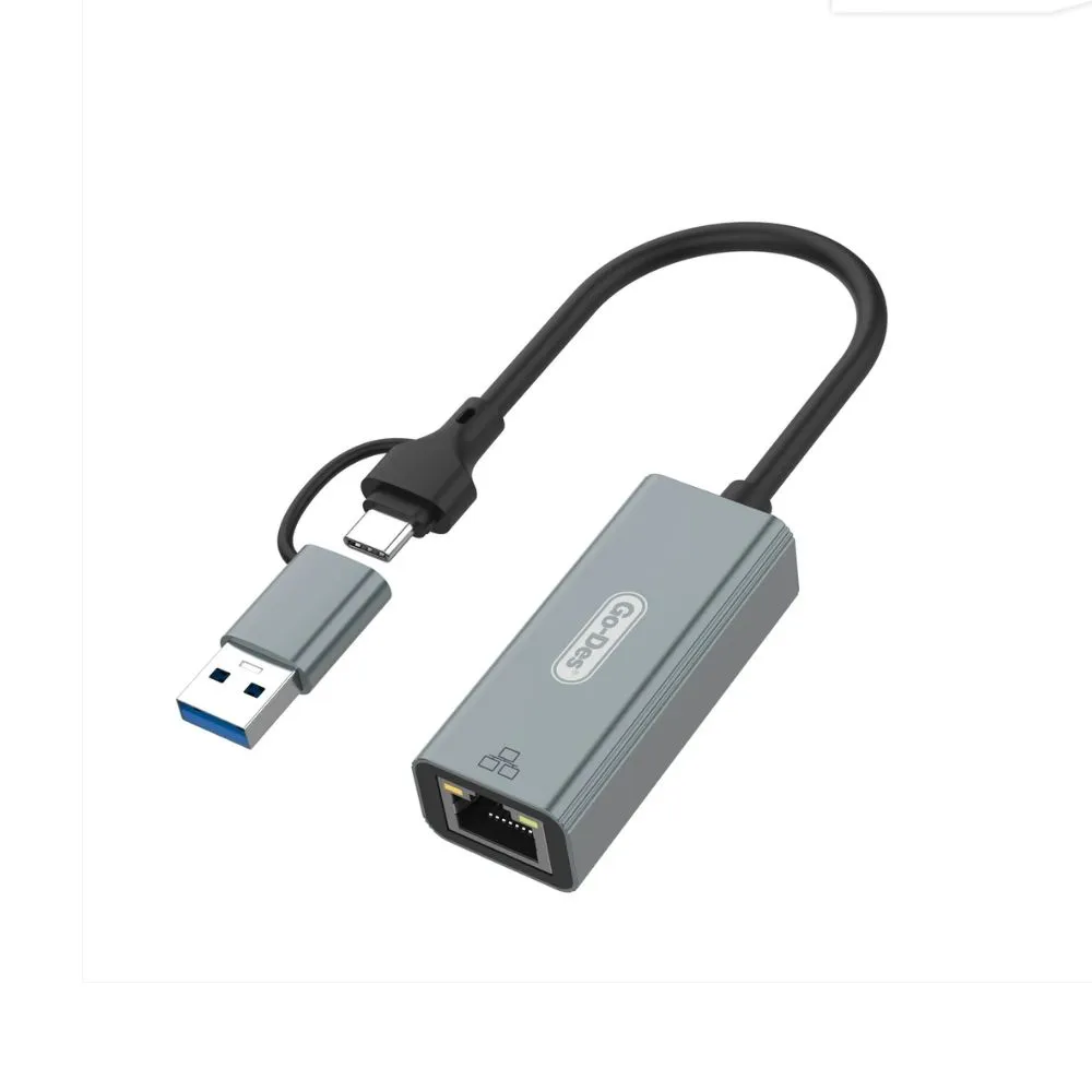 Go-Des GD-6871 2-in-1 USB-C & USB-A to RJ45 Ethernet Network Adapter