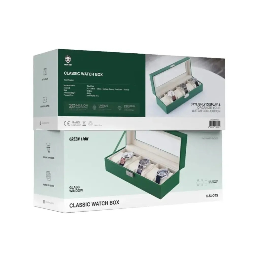 Green Lion Elegant Watch Box - Green - with Glass