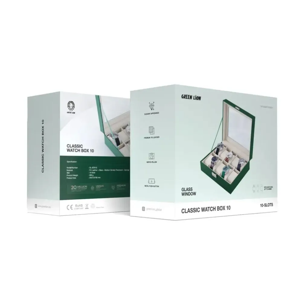 Green Lion Elegant Watch Box - Green - with Glass