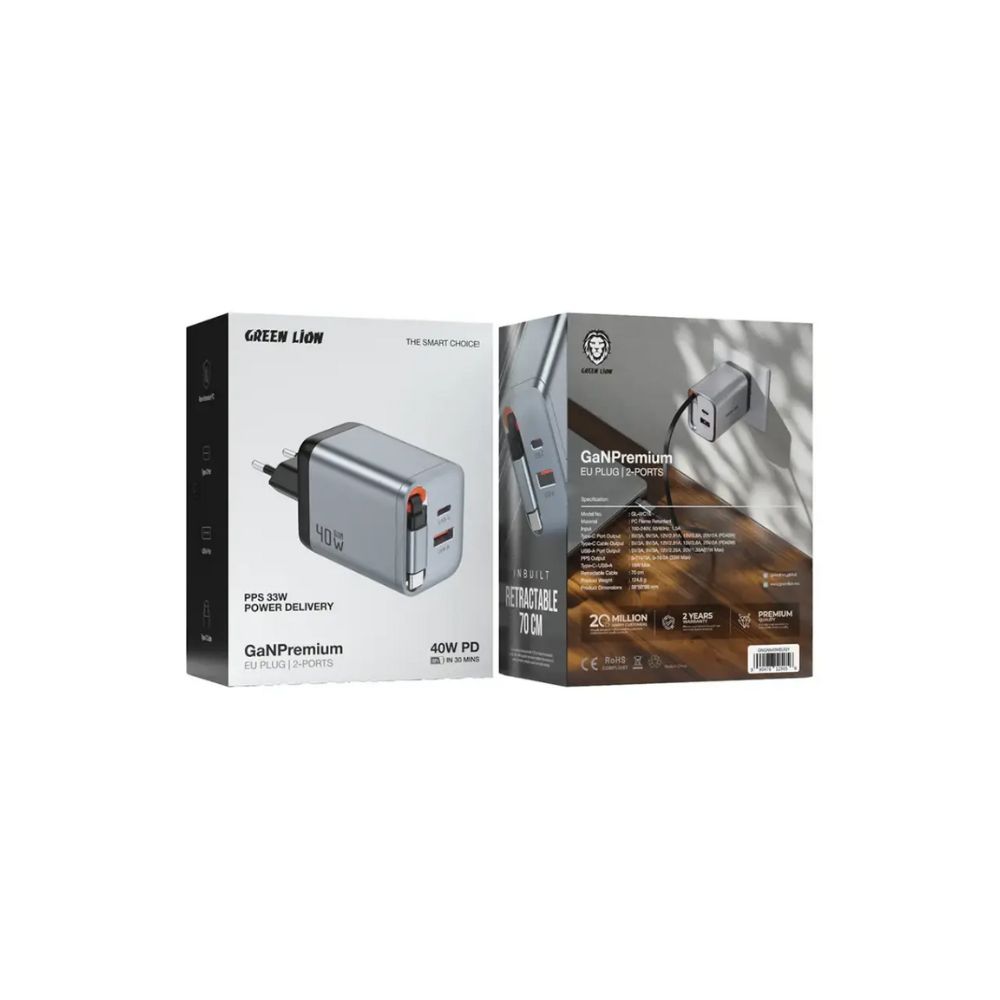 Green Lion GaN Premium EU Plug Wall Charger 40W