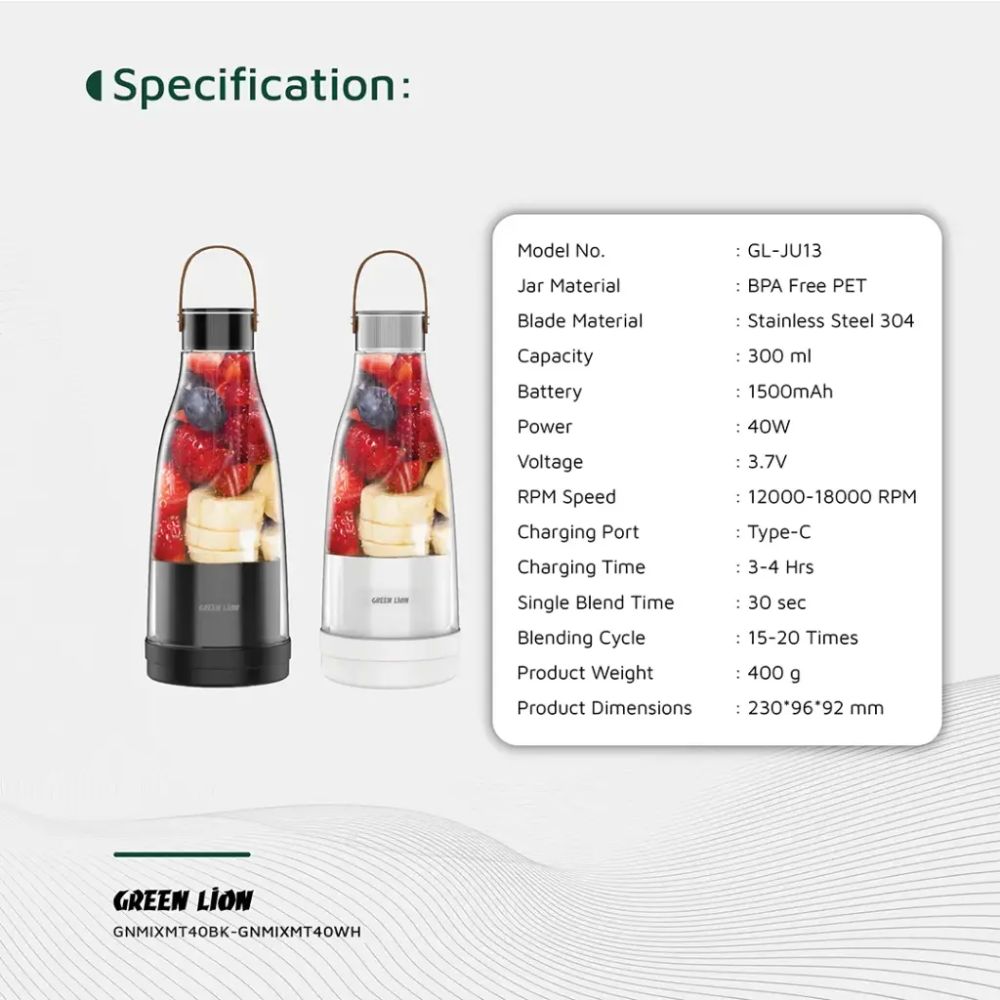 Green Lion Mixmate Portable Blender (300mL / 6-Blade Powerful Engine)