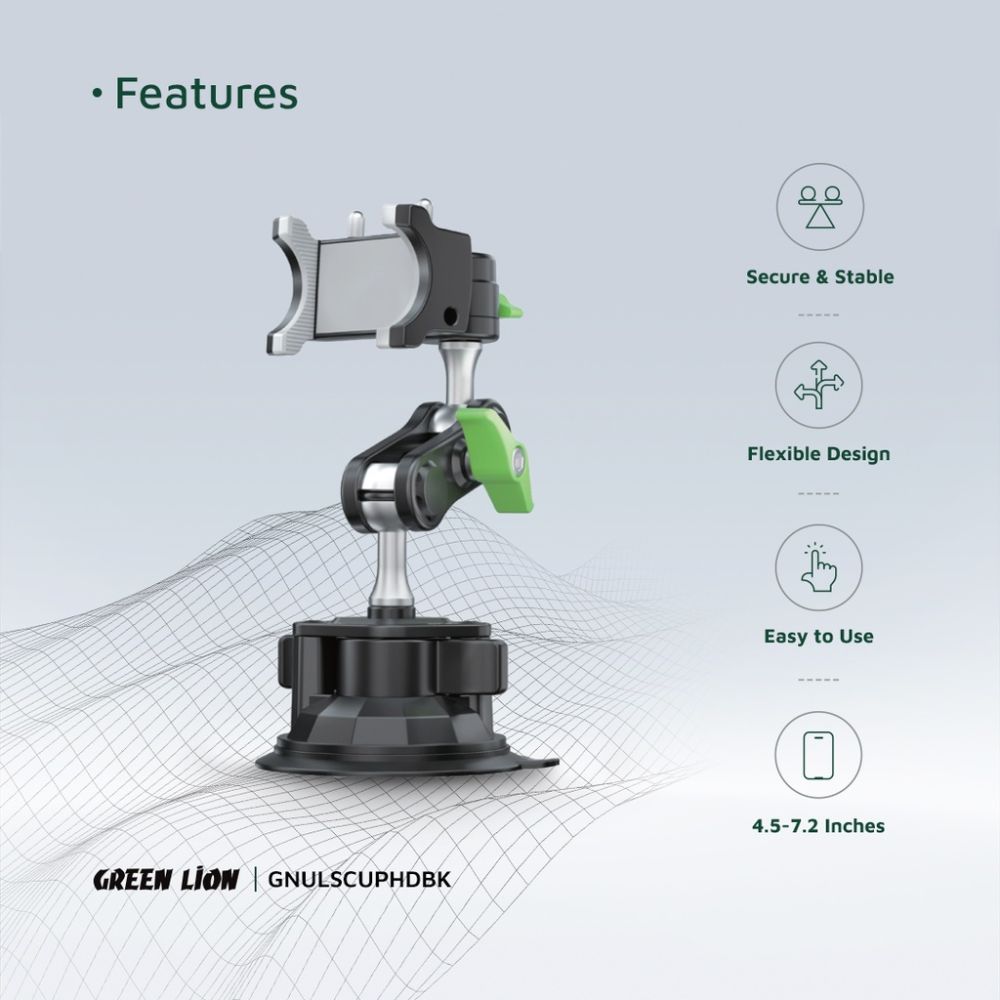 Green Lion Ultimate Phone Holder with Suction Cup Mount – Black