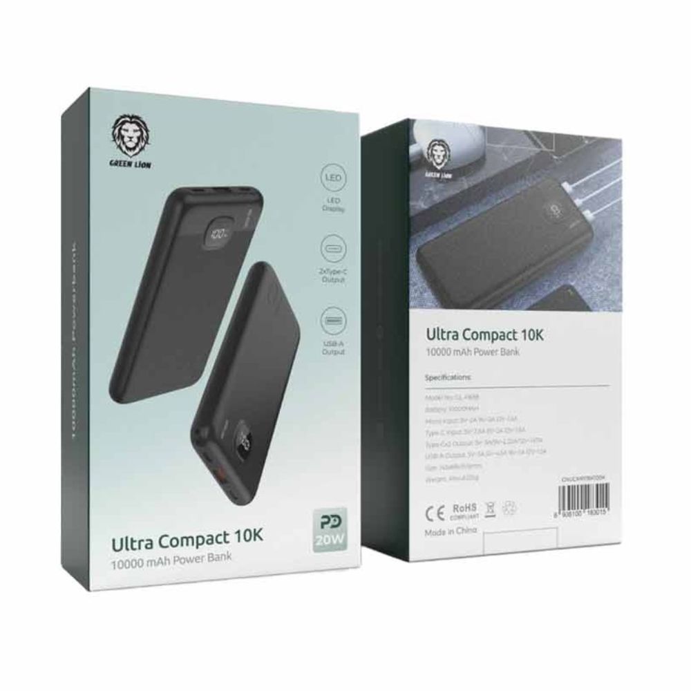 Green Lion Ultra Compact Power Bank PD 20W 10000mAh - Black