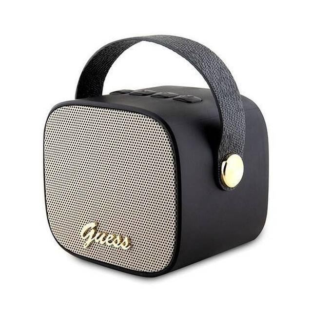 Guess Wireless Speaker with Handle 5W PU 4G Leather Script Logo – Black