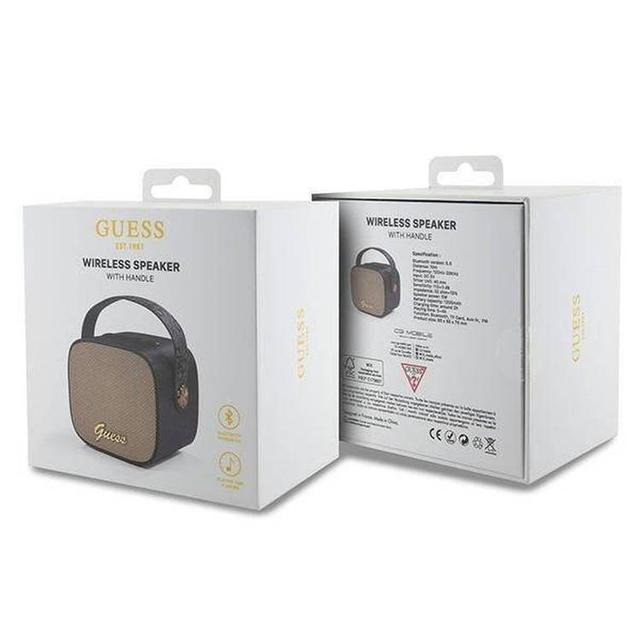 Guess Wireless Speaker with Handle 5W PU 4G Leather Script Logo – Black