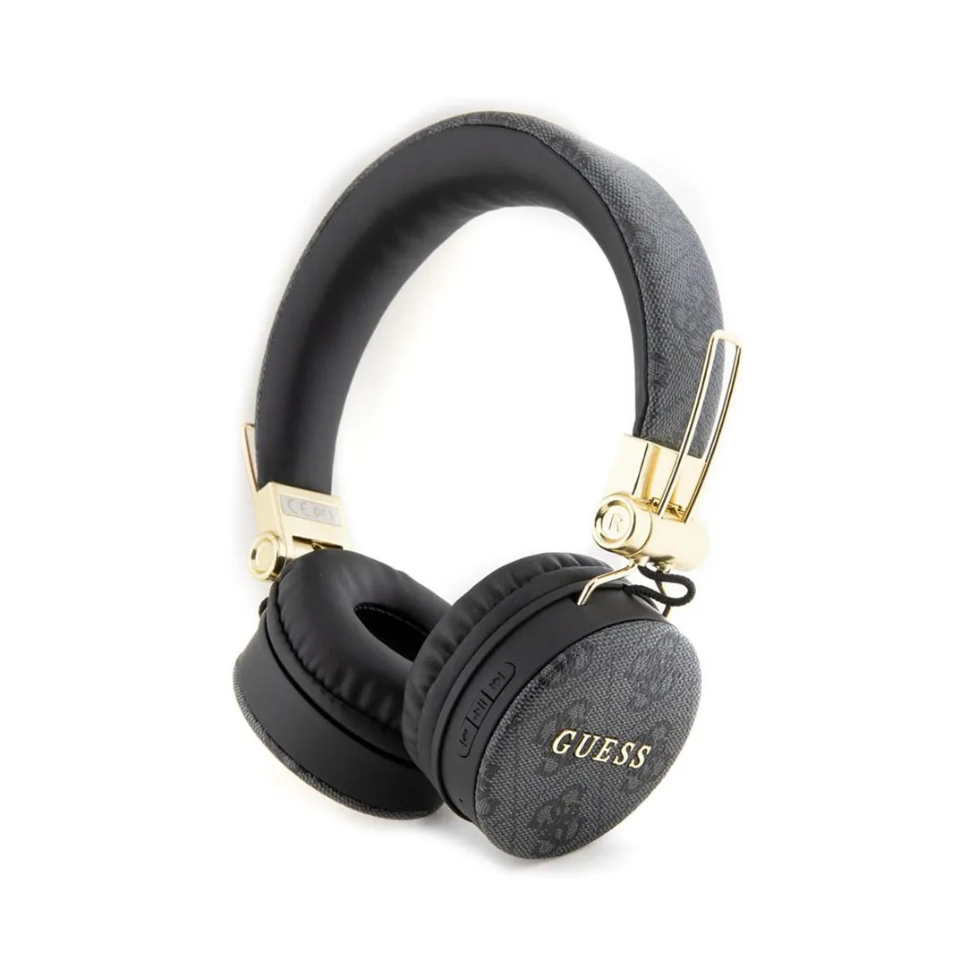 Guess Wireless Headphones 4G PU Leather with Metal Logo - Black