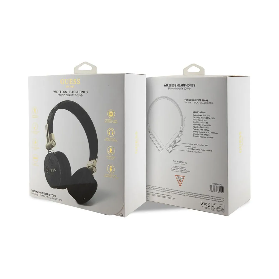 Guess Wireless Headphones 4G PU Leather with Metal Logo - Black