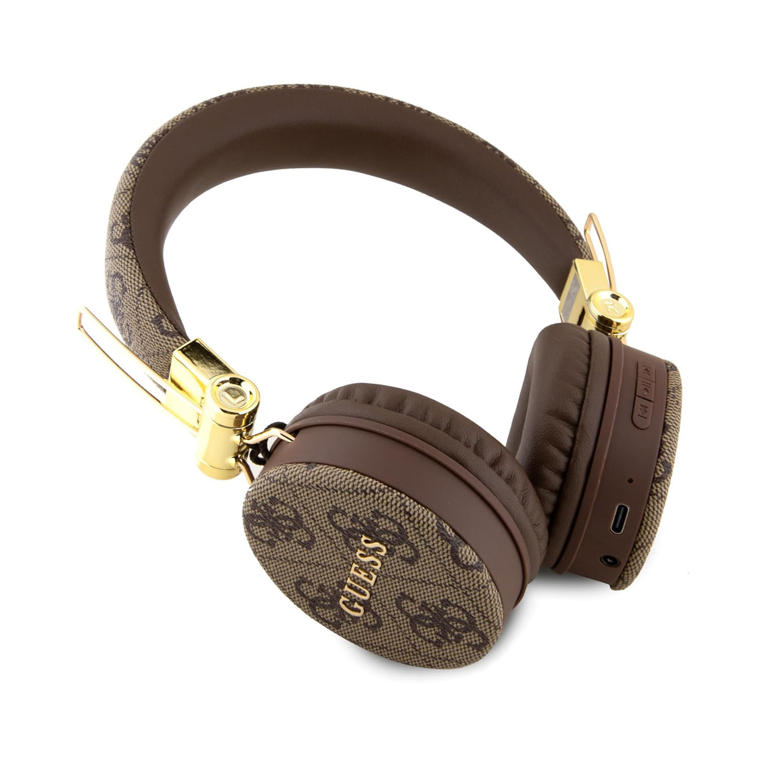 Guess Wireless Headphones 4G PU Leather with Metal Logo - Brown