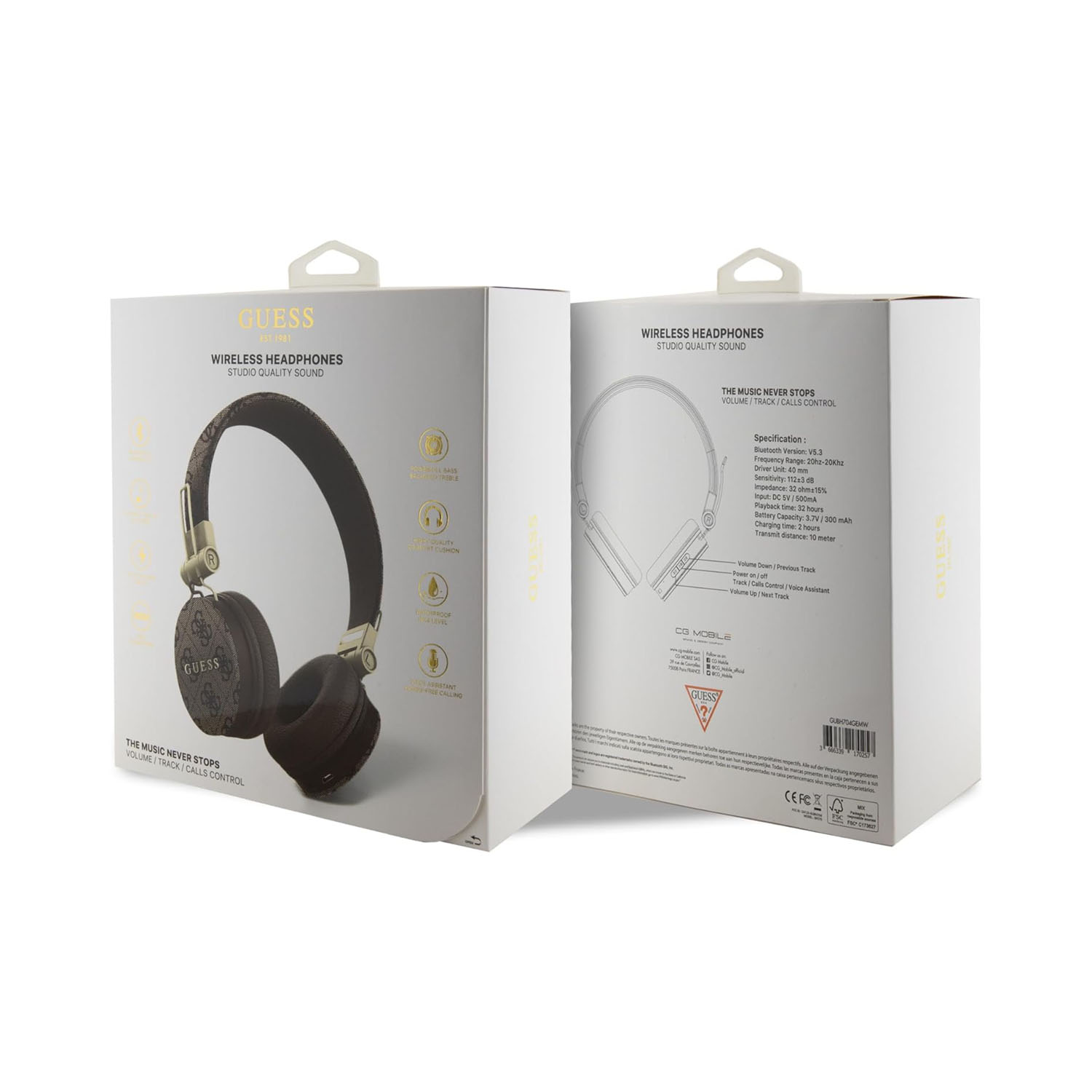 Guess Wireless Headphones 4G PU Leather with Metal Logo - Brown