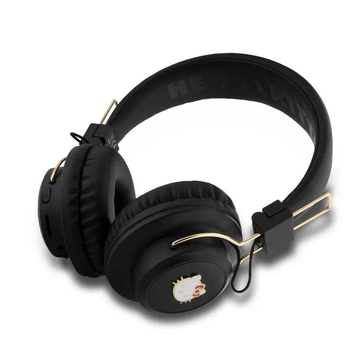 Hello Kitty Bluetooth Headphones Metal Logo Round Shape – Black