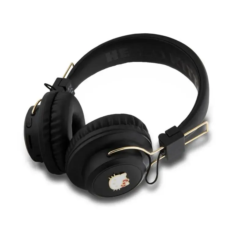 Hello Kitty Bluetooth Headphones Metal Logo Round Shape - Black