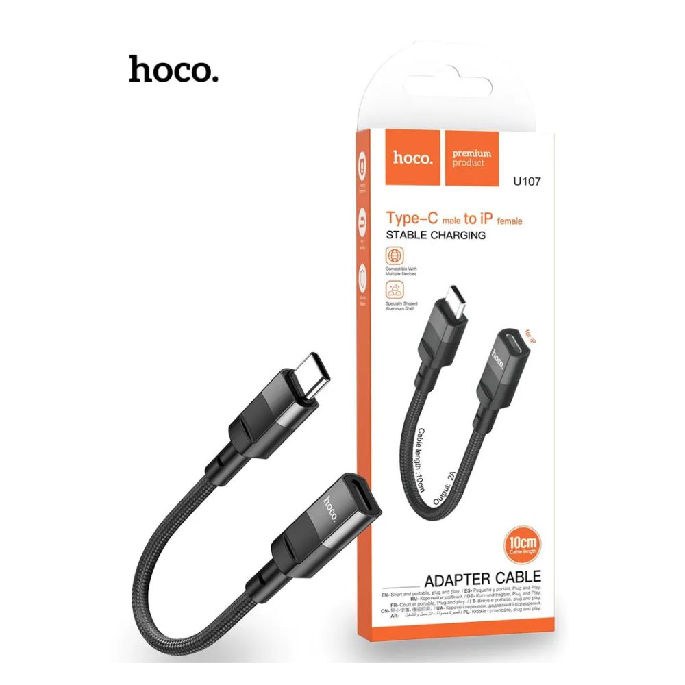 Hoco U107 USB-C Male To IP Female Adapter for CHARGING ONLY – Black