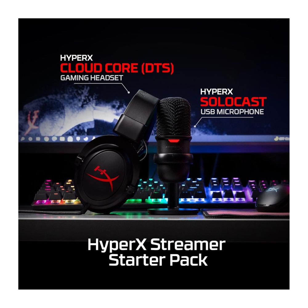 HyperX – Streamer Starter Pack SoloCast Wired USB Condensor Microphone and Cloud Core Gaming Headset)