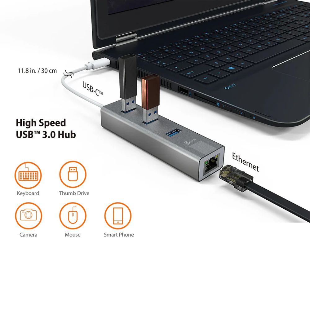 j5create JCH474 USB-C 3-Port HUB +Gigabit Ethernet Multi Adapter
