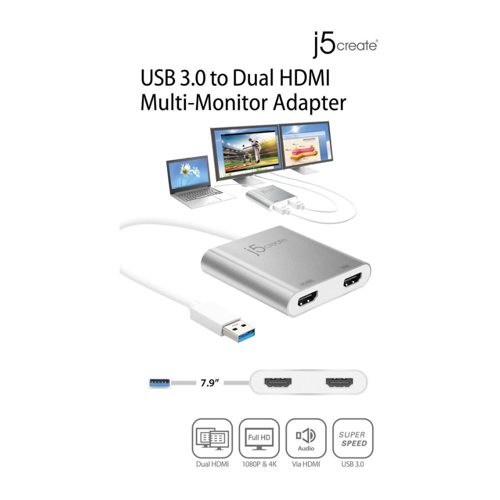 j5create USB 3.0 Gen 1 to Dual HDMI Multi-Monitor Adapter