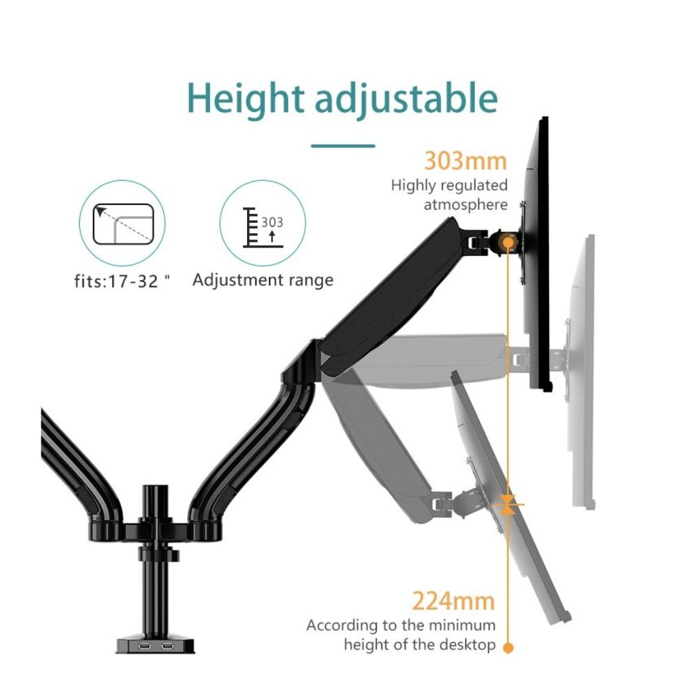 Kaloc DS90-2 Adjustable Dual Monitor Arm