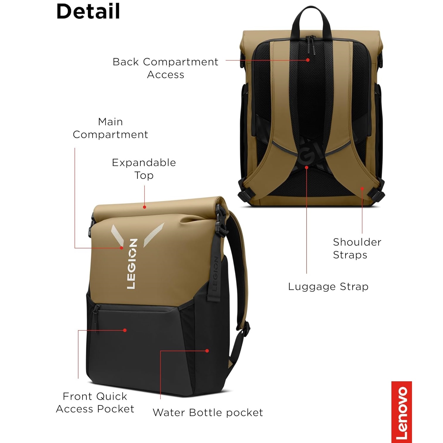 Lenovo Legion 16″ Gaming Backpack GB500 (Black-Brown)