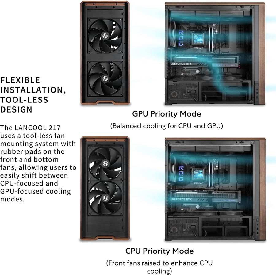 Lian Li LANCOOL 217 Genuine Walnut Wood Computer Black Case