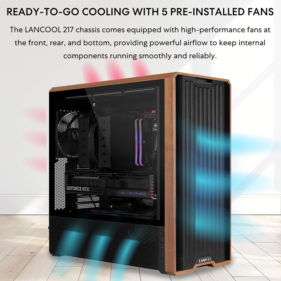Lian Li LANCOOL 217 Genuine Walnut Wood Computer Black Case