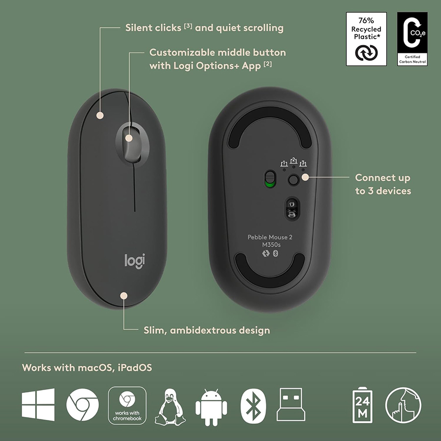 Logitech Pebble Keys 2 K380s Bluetooth Tonal Graphite