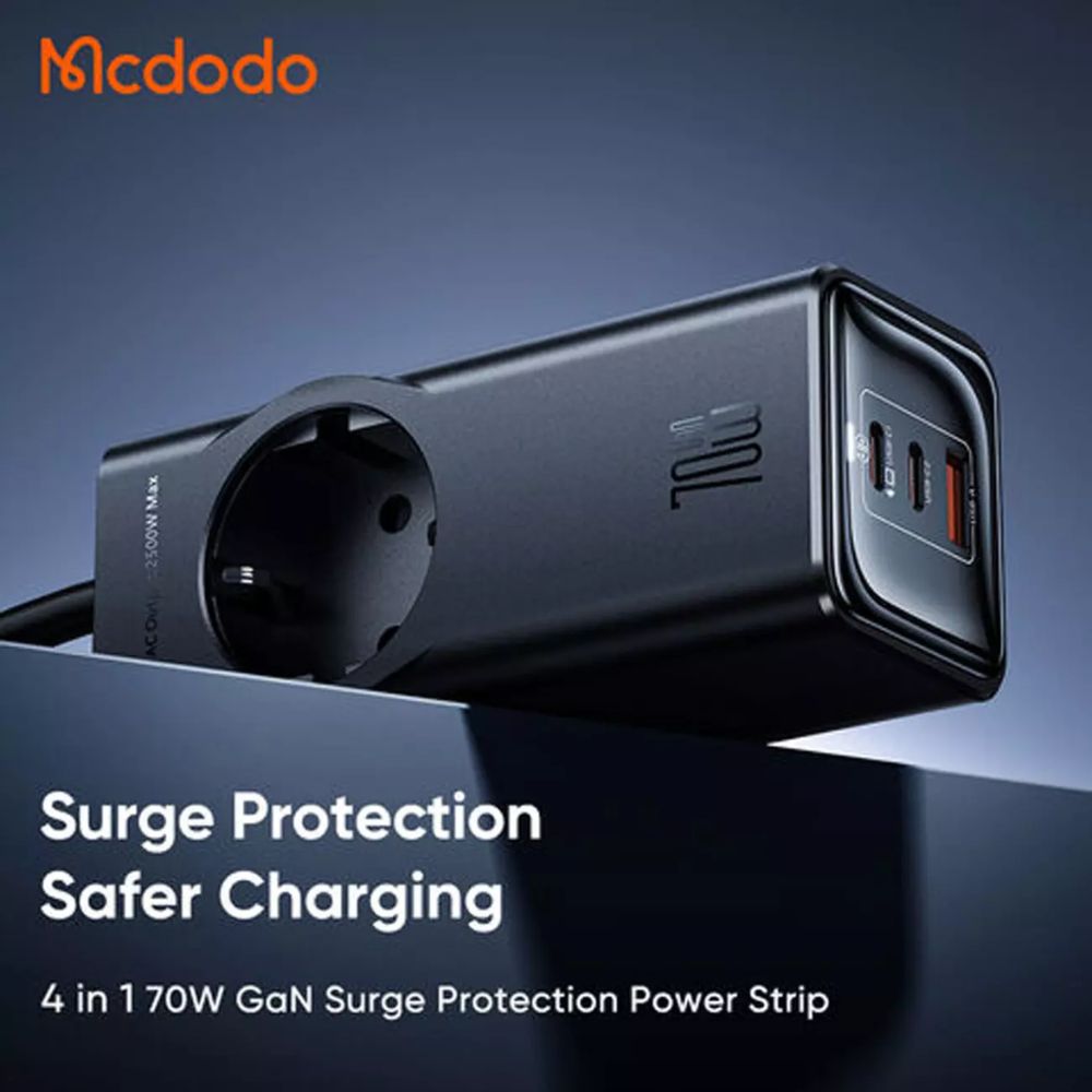 MacDodo CH-462 70W Power Strip with One Socket, Two Type-C and One USB