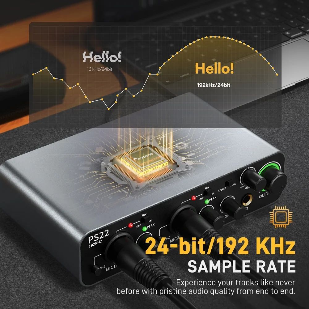 MAONO PS22 Audio Interface for Recording, Music Production, Guitar