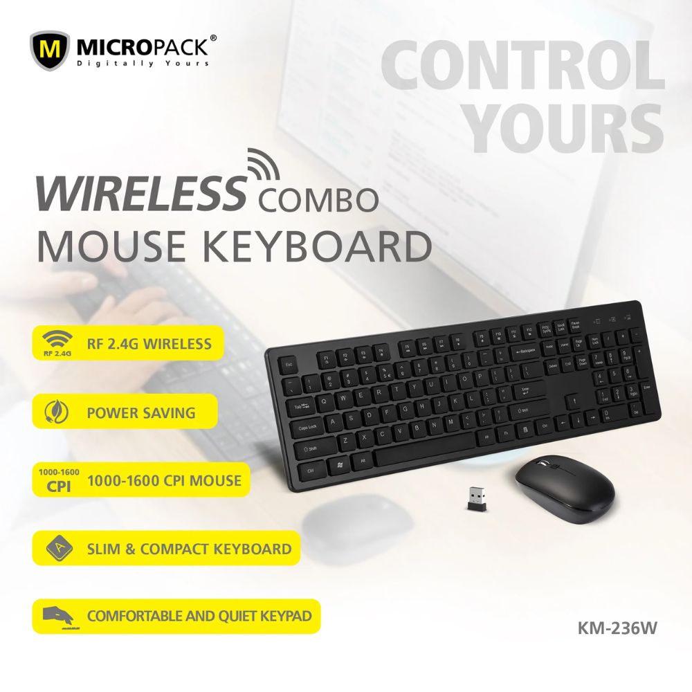 Micropack KM-236W Wireless Mouse and Keyboard Combo – Black