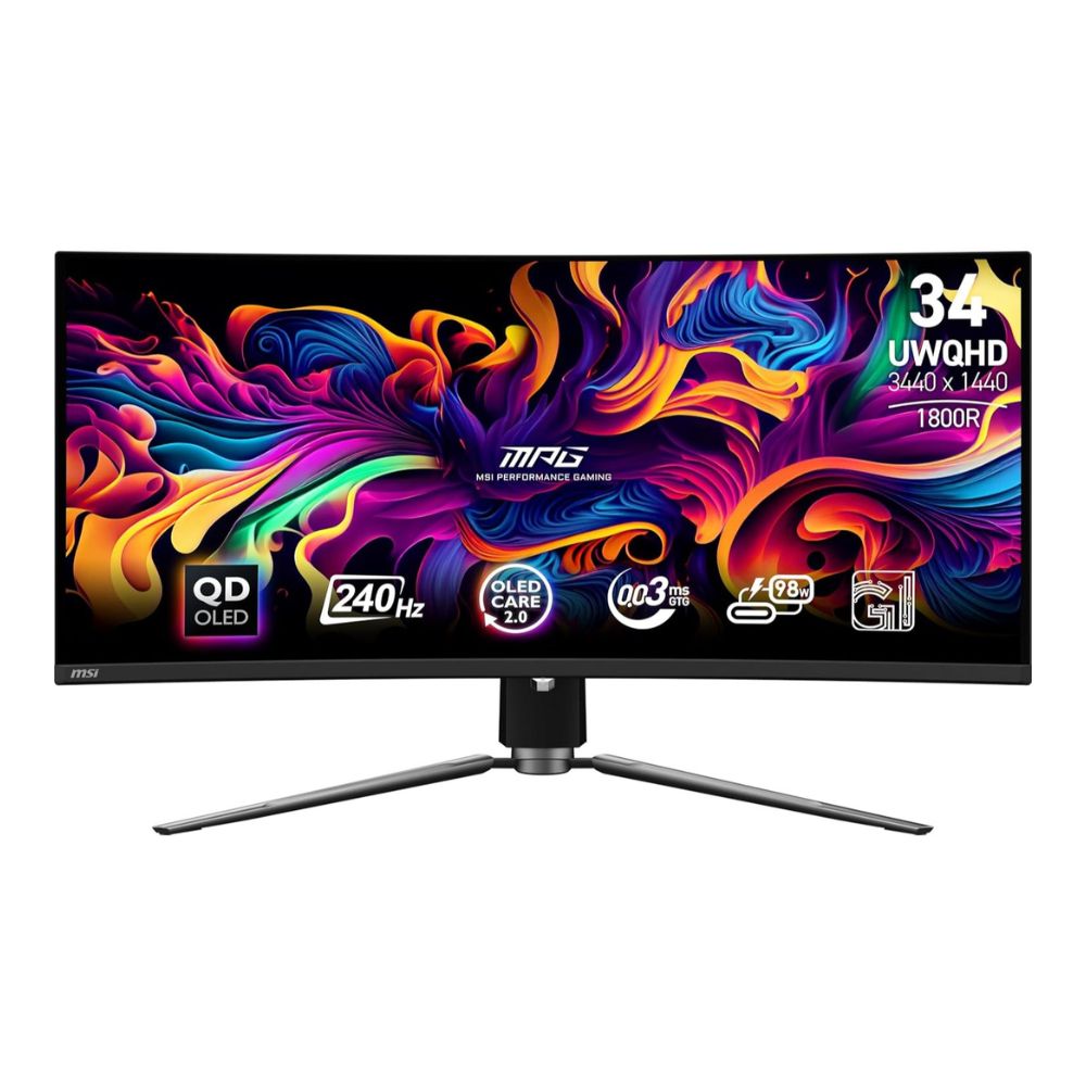 MSI MAG 341CQPX 34″ UWQHD 240Hz 0.03ms QD-OLED Curved Frameless Gaming Monitor with G-SYNC Compatible