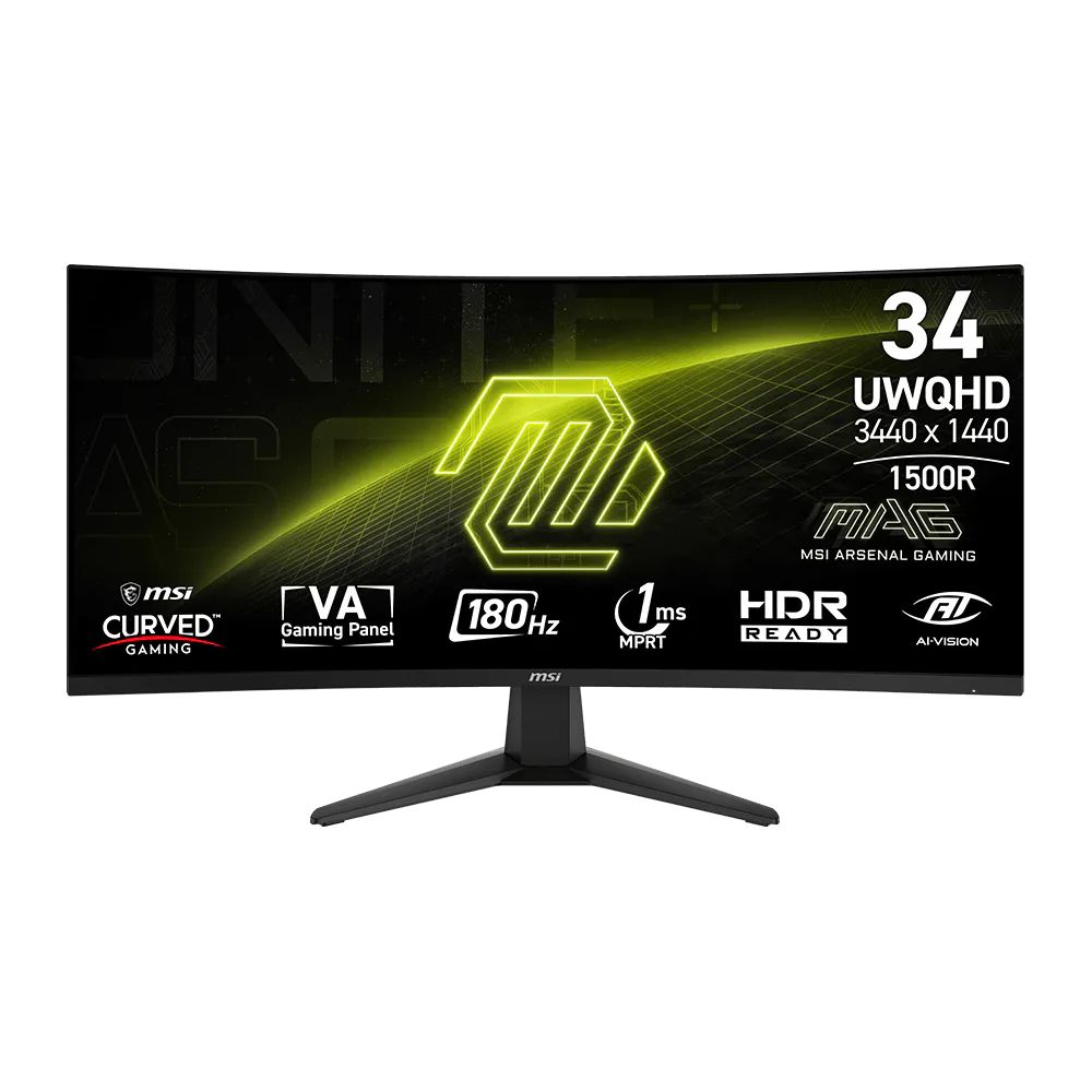 MSI MAG 346CQ 34″ UWQHD 180Hz 1ms VA Curved Frameless Gaming Monitor with AMD FreeSync Premium