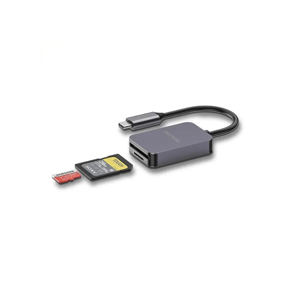 Porodo 2in1 USB-C Card Reader SD MicroSD - Grey