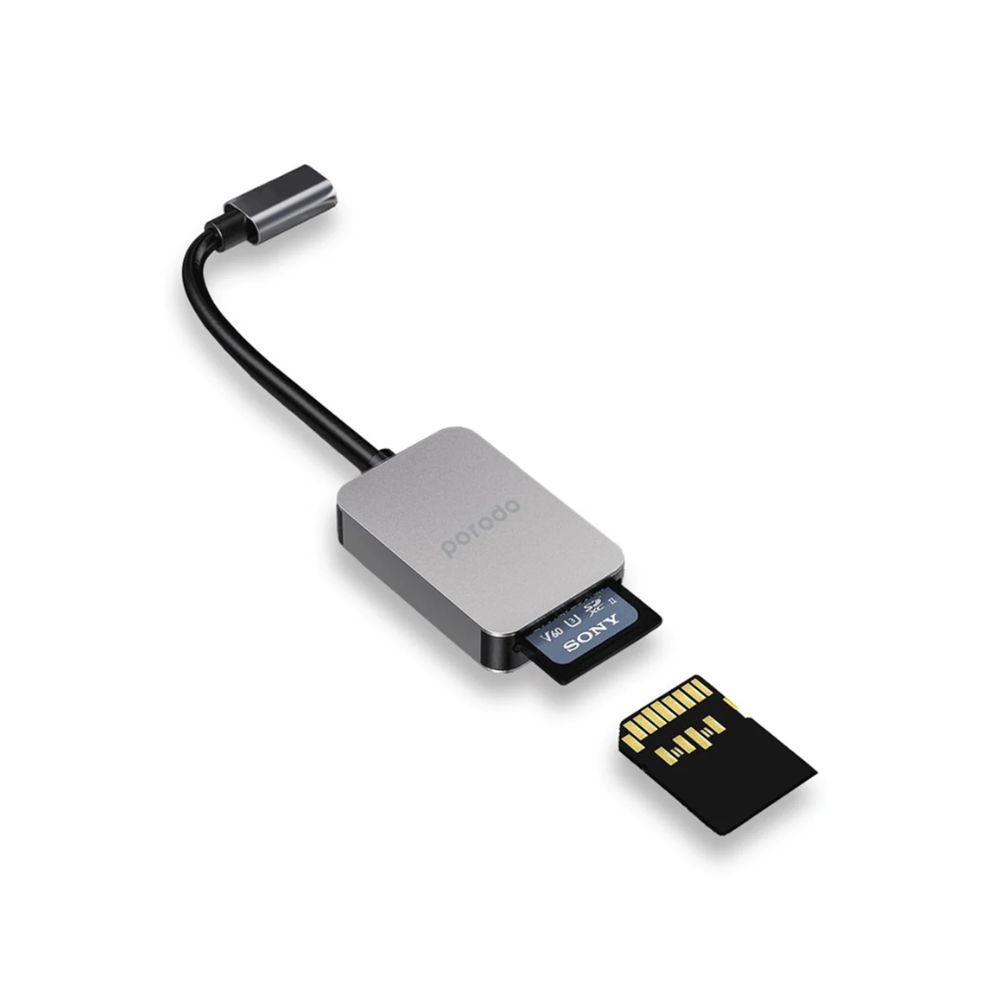 Porodo 2in1 USB-C Card Reader SD MicroSD - Grey